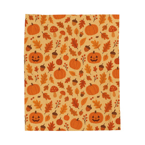 Plush Blanket, Cozy Autumn Pumpkin and Leaf Design, Fall Decor, Halloween Decor, Thanksgiving Blanket, Home Accessories