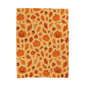 Plush Blanket, Cozy Autumn Pumpkin and Leaf Design, Fall Decor, Halloween Decor, Thanksgiving Blanket, Home Accessories